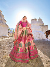 Pure gazzi satin banarasi lehenga with detailed indian aspired print handwork